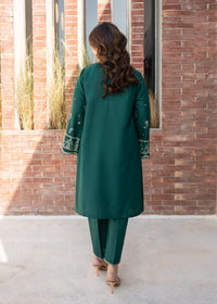 Bottle Green Embroidered Khaddar Suit