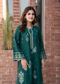 Bottle Green Embroidered Khaddar Suit