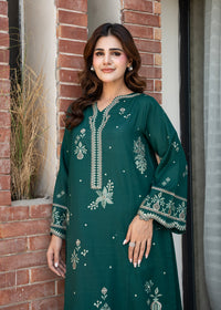Bottle Green Embroidered Khaddar Suit