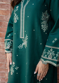 Bottle Green Embroidered Khaddar Suit