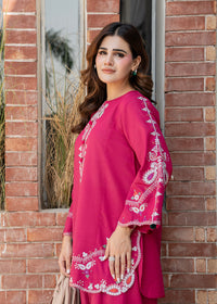 Raspberry Pink Embroidered Khaddar Suit