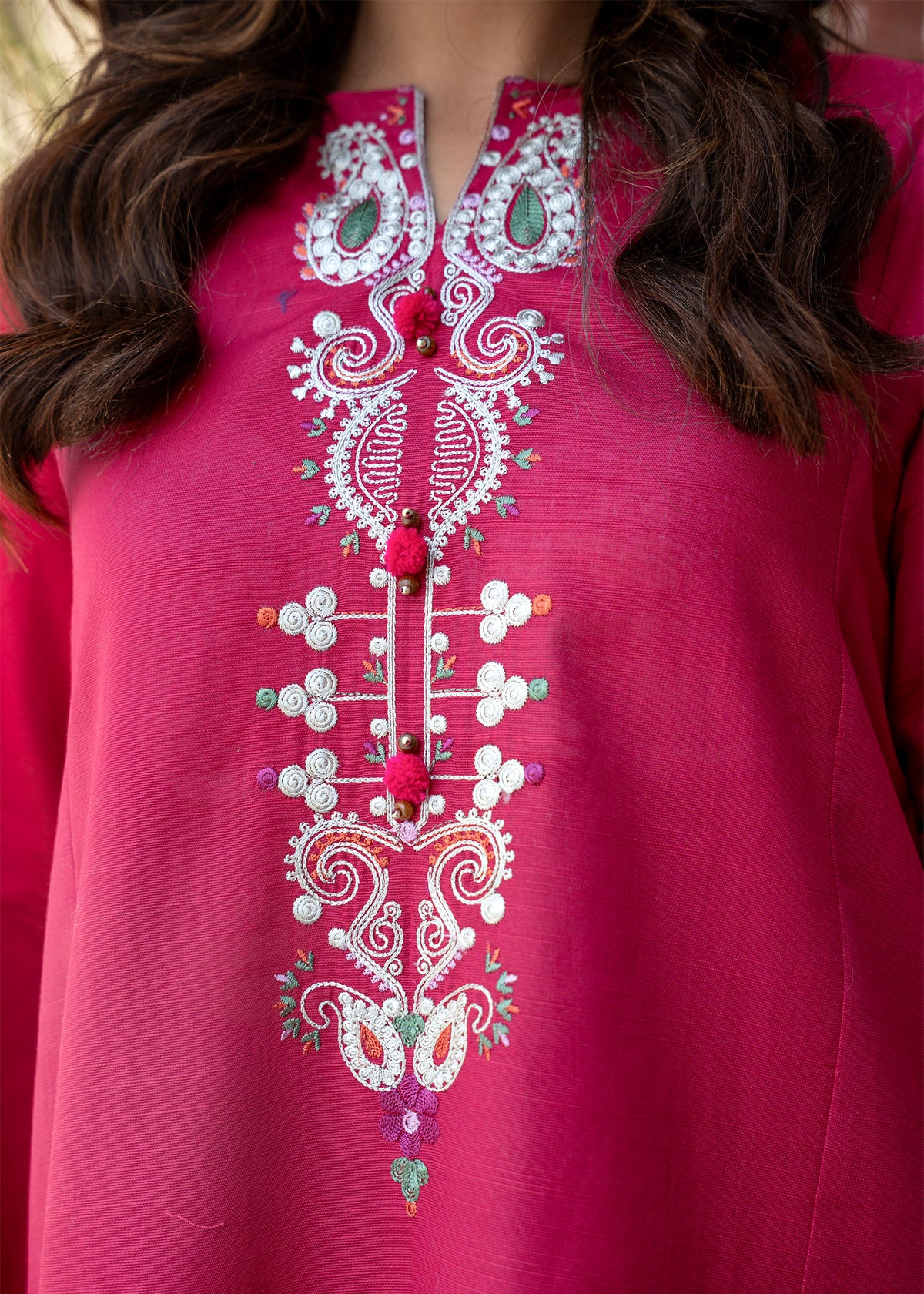 Raspberry Pink Embroidered Khaddar Suit