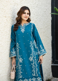 Teal Blue Embroidered Khaddar Suit