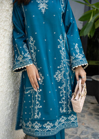 Teal Blue Embroidered Khaddar Suit