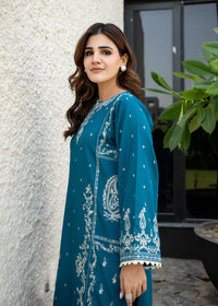 Teal Blue Embroidered Khaddar Suit
