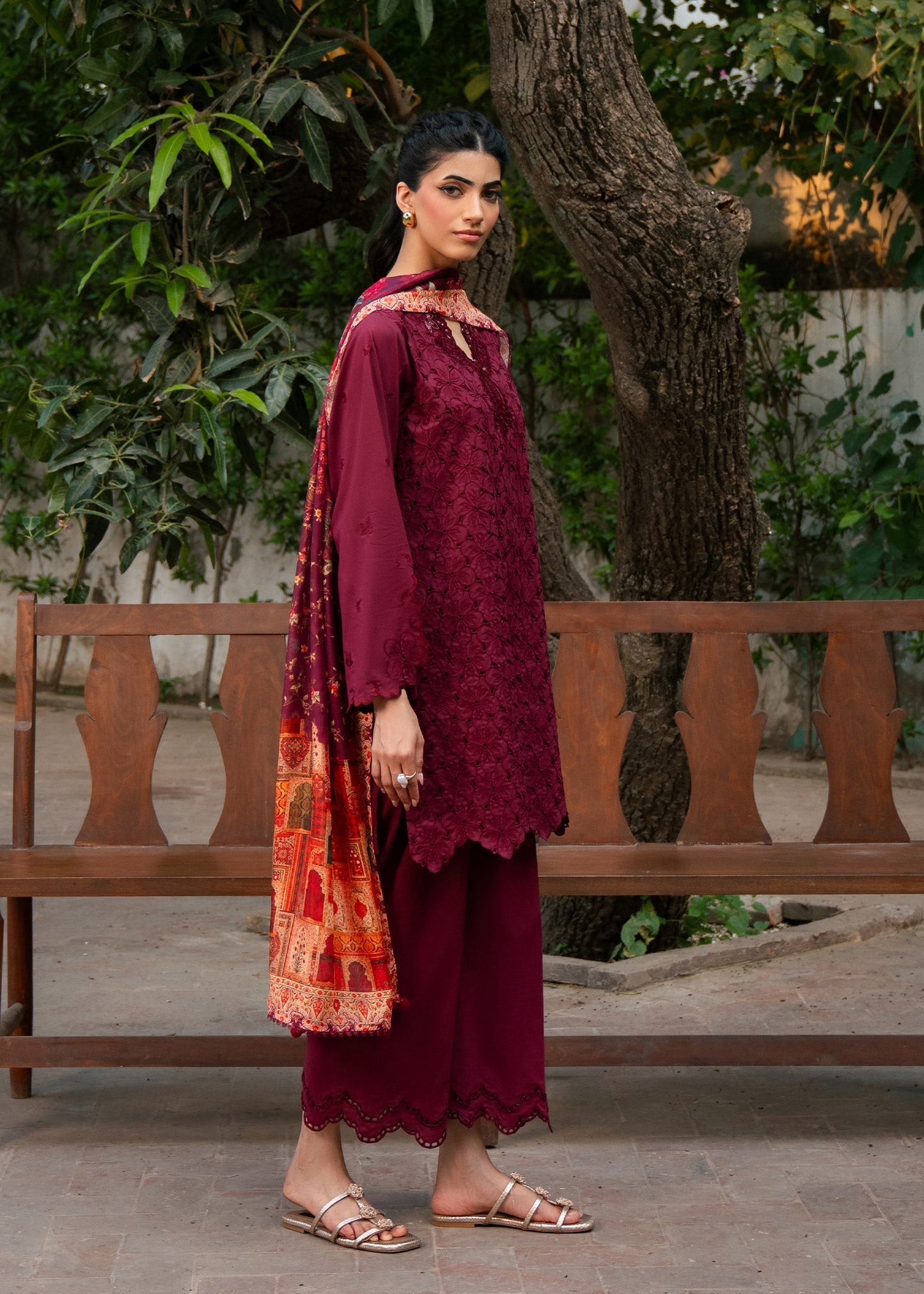 Ana Maroon Festive Lawn