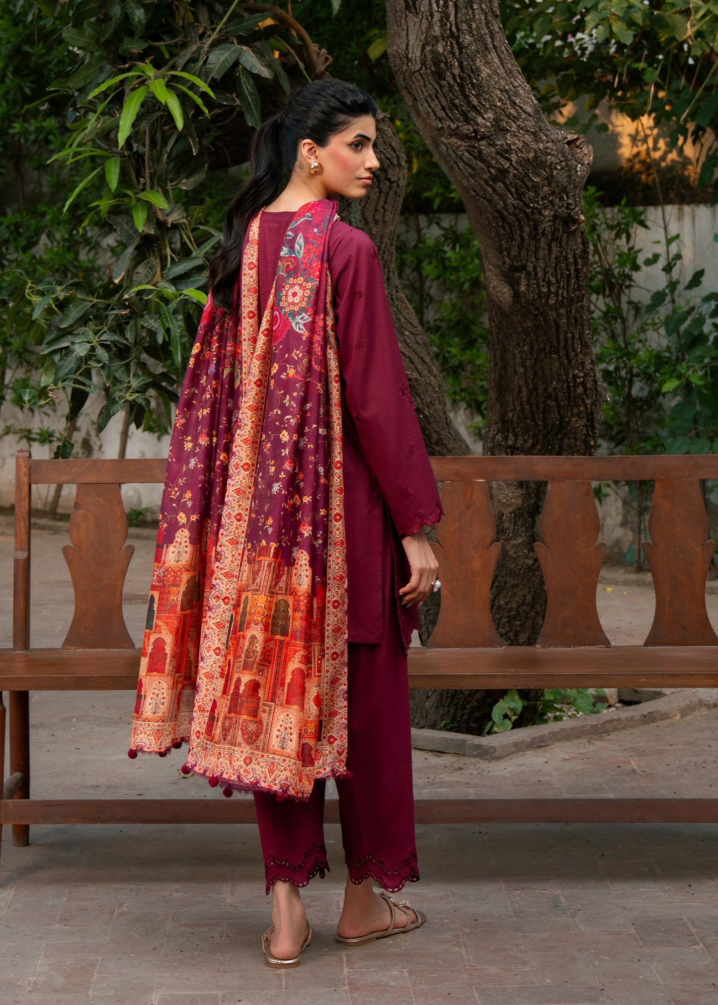 Ana Maroon Festive Lawn