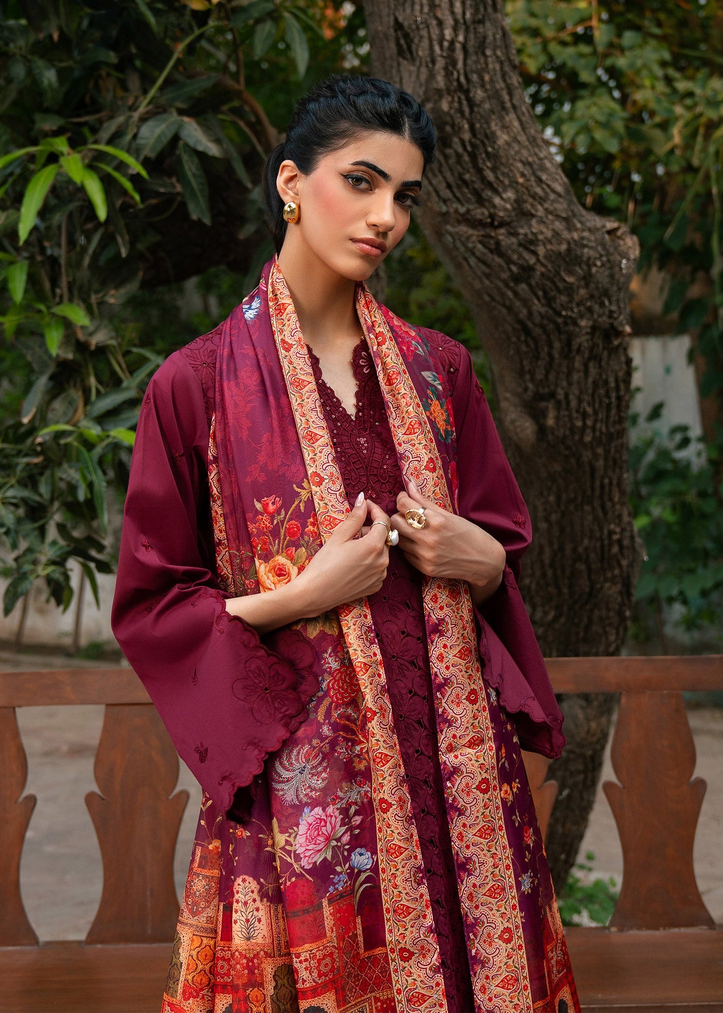 Ana Maroon Festive Lawn