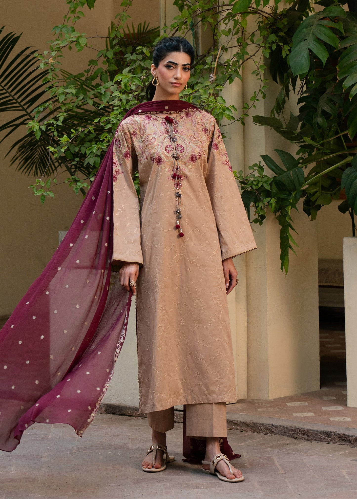 Mia Beige Festive Lawn