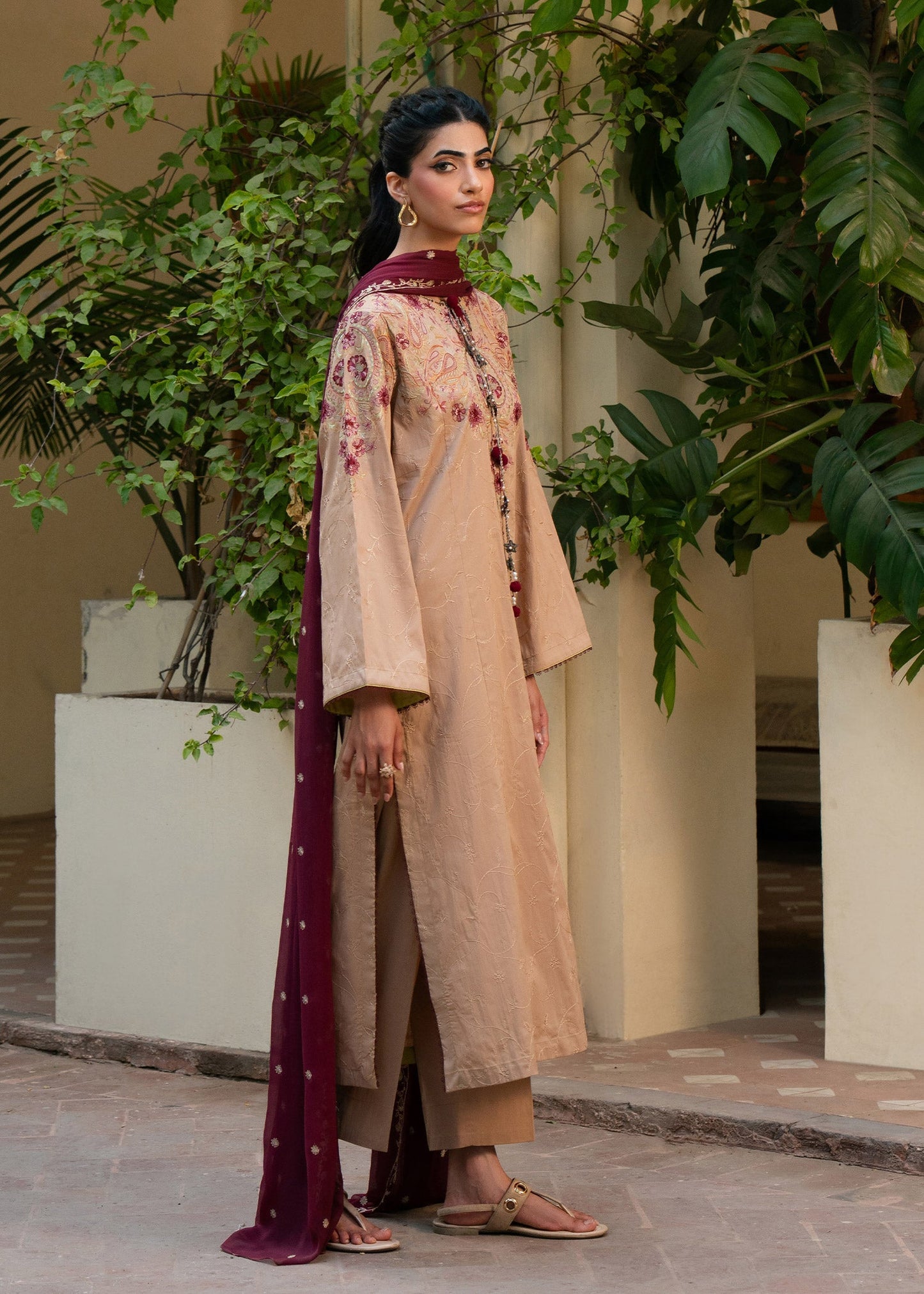 Mia Beige Festive Lawn