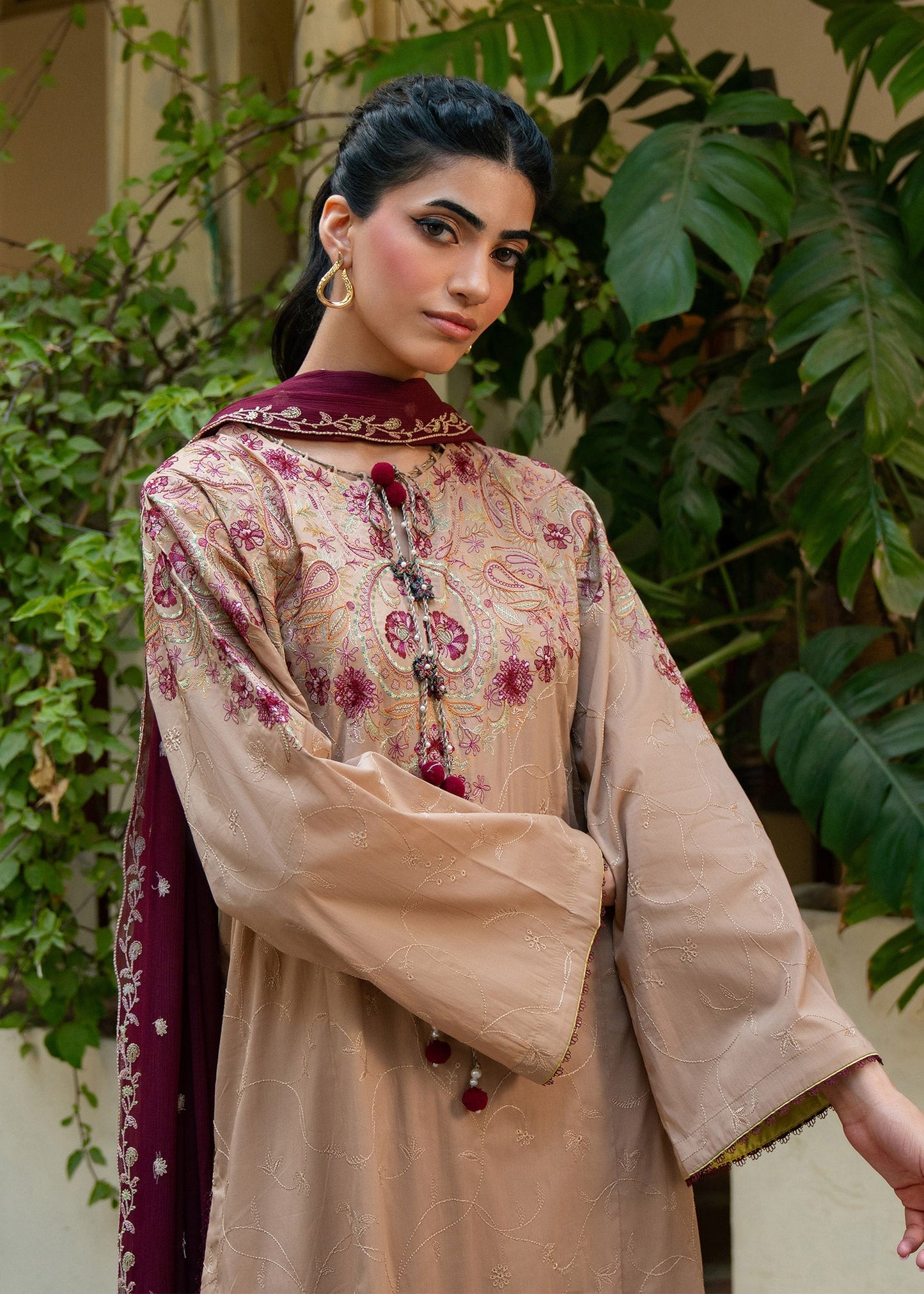 Mia Beige Festive Lawn