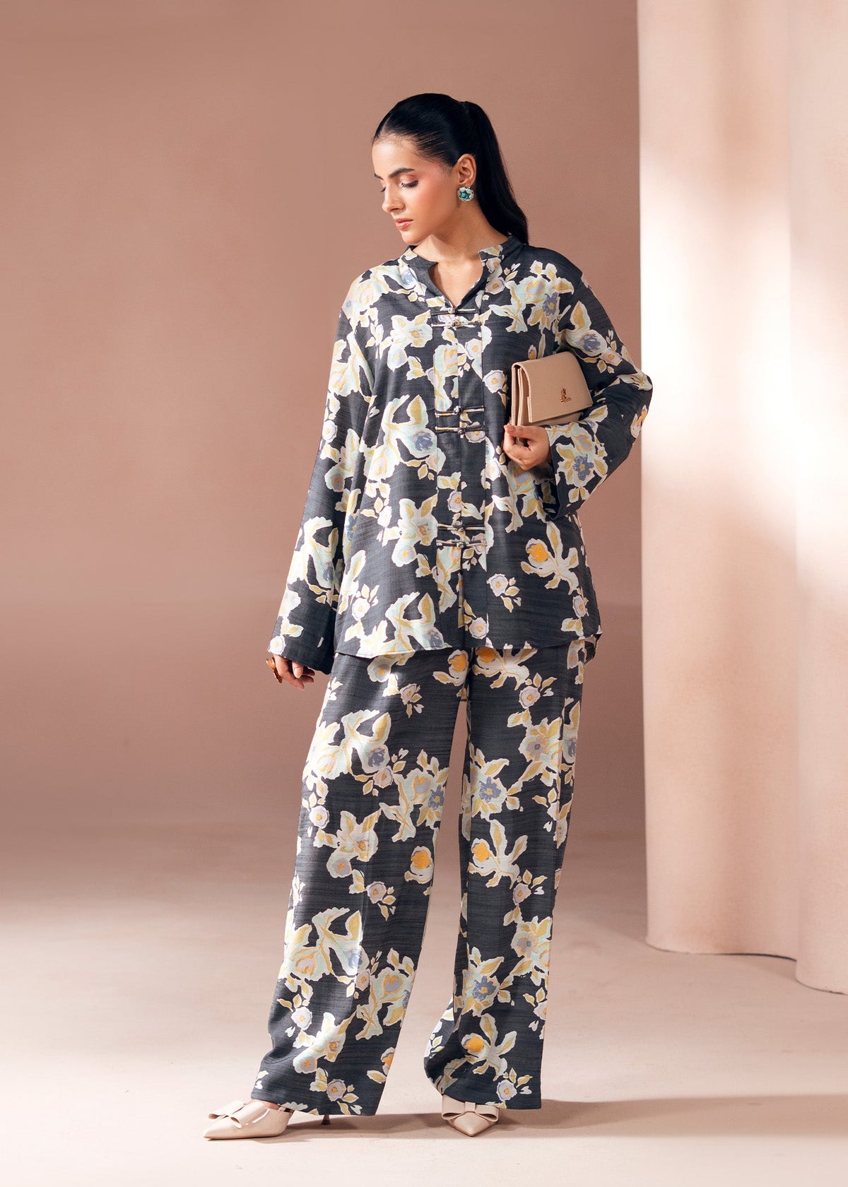 Charcoal Grey Printed Co-ord Set