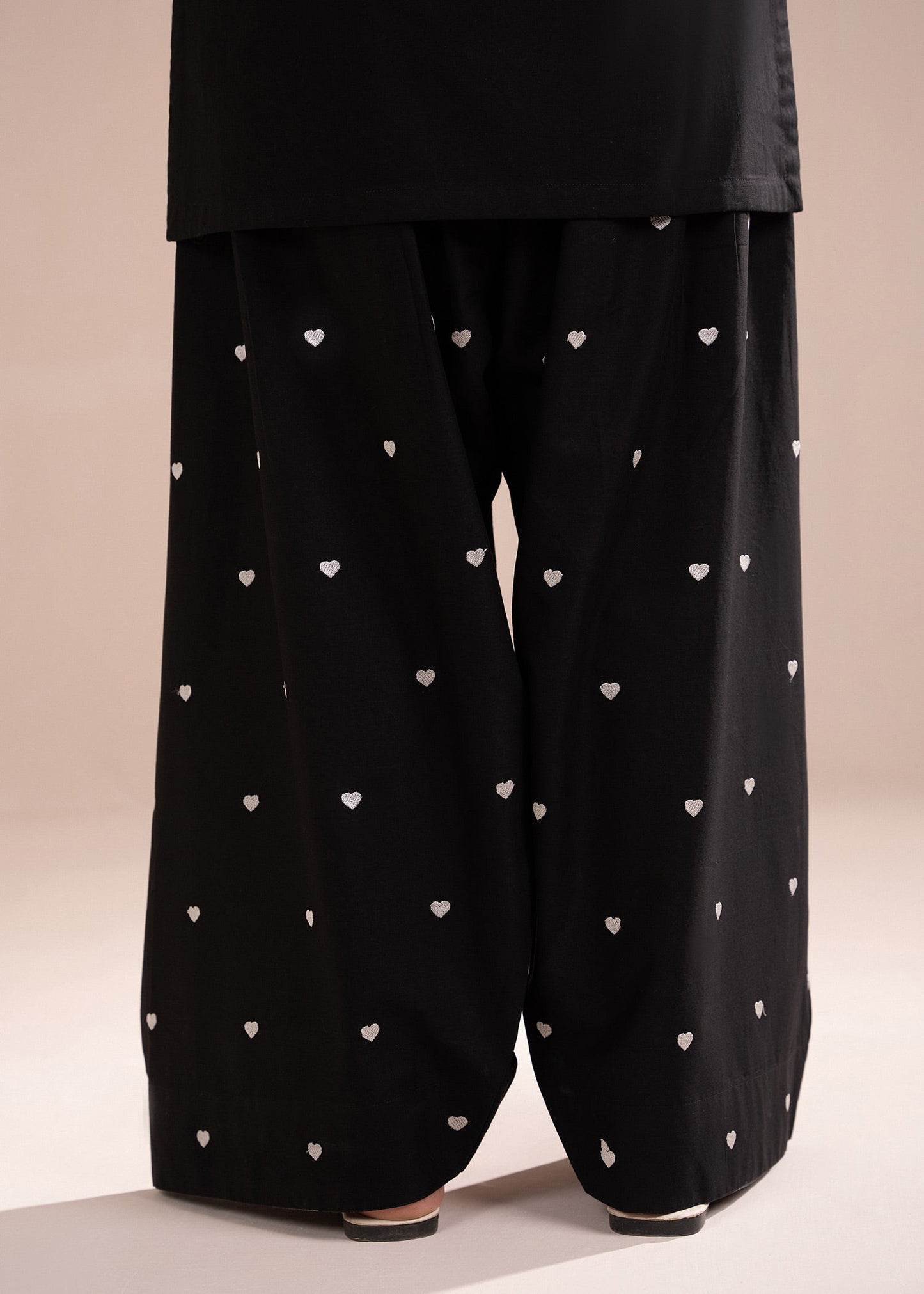 Black Embroidered Hearts Farshi Shalwar