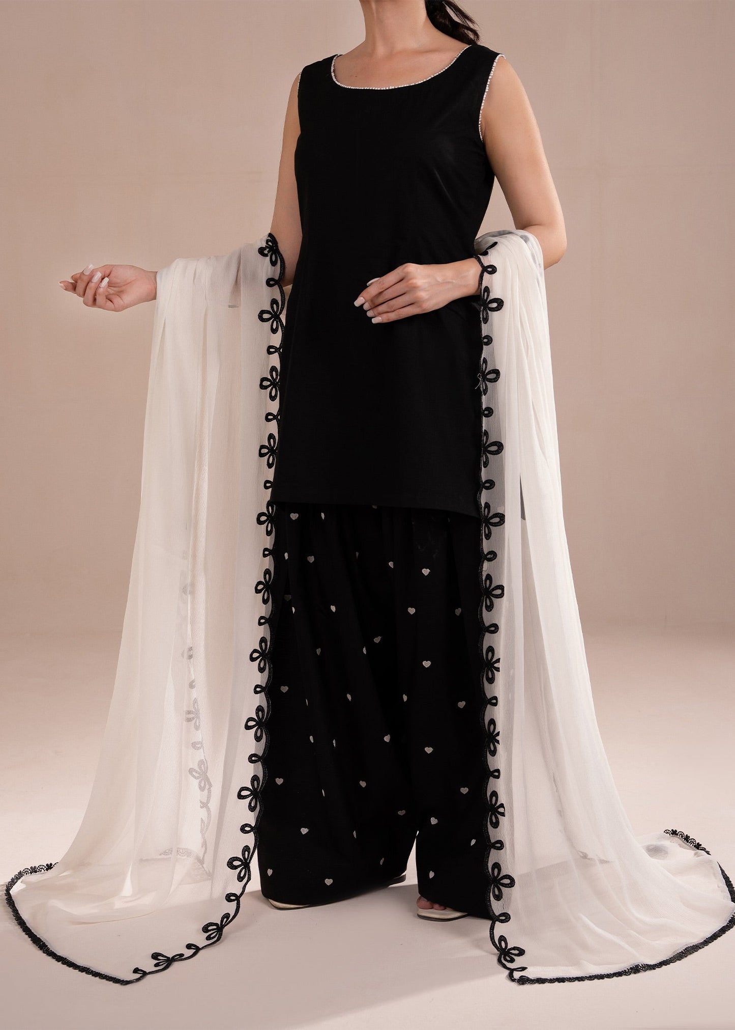 White Embroidered Chiffon Dupatta