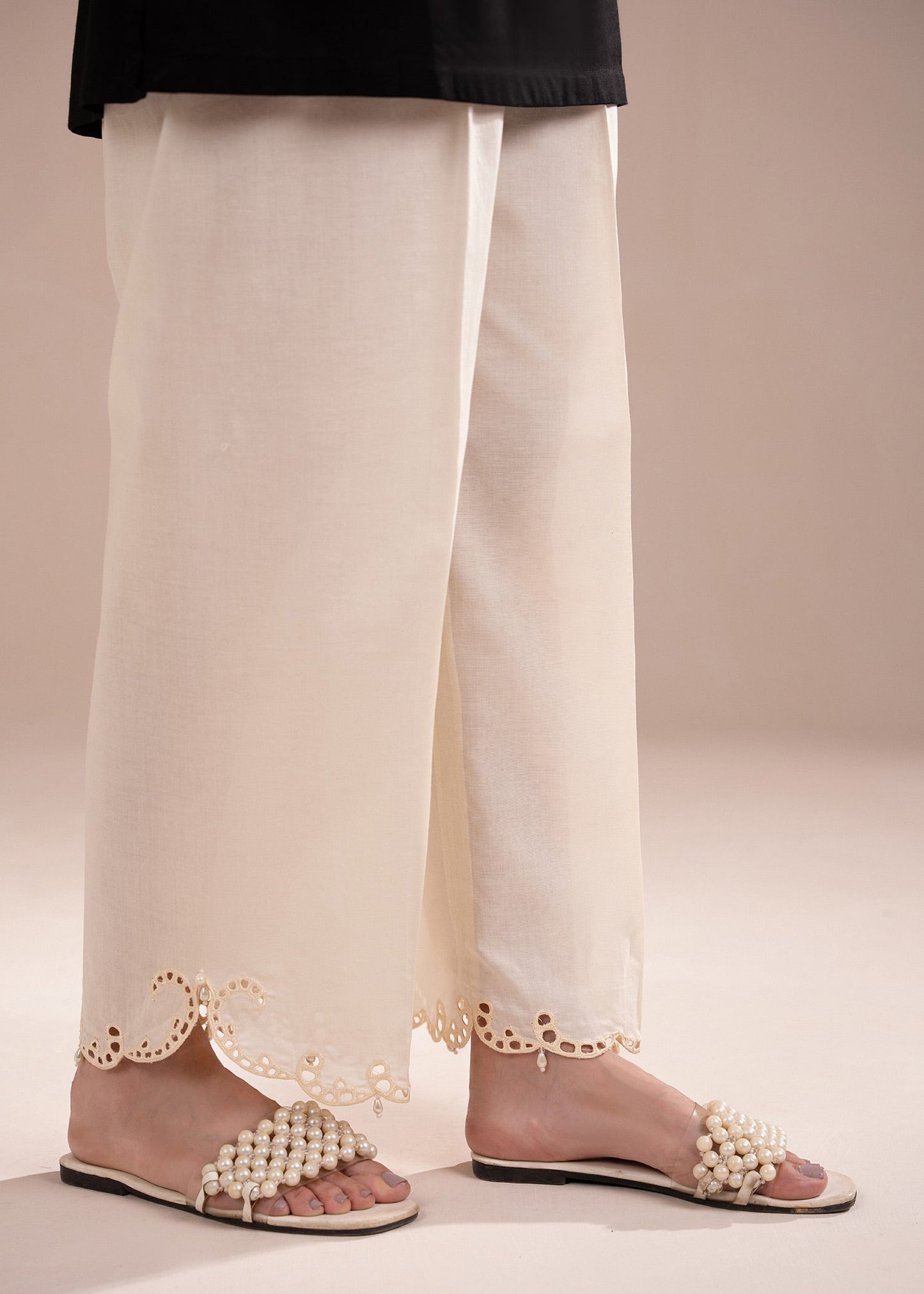 Off White Embroidered Trouser
