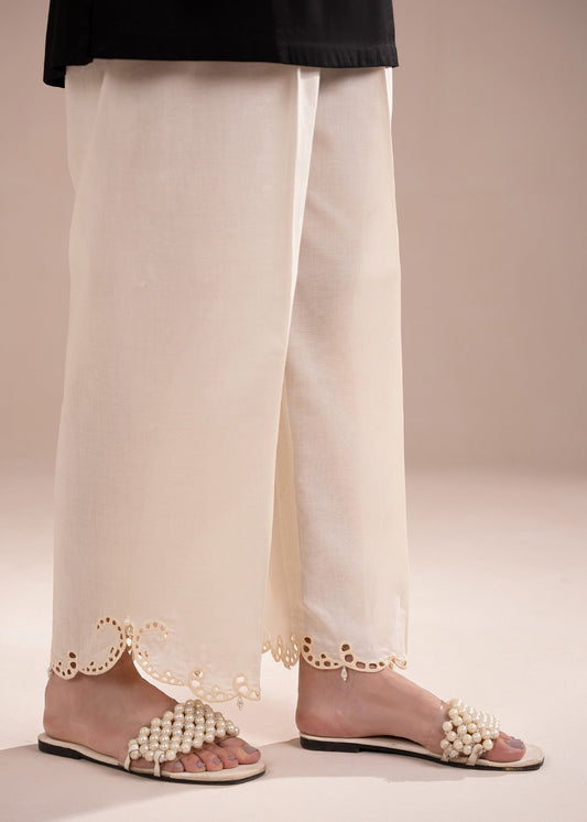 Off White Embroidered Trouser