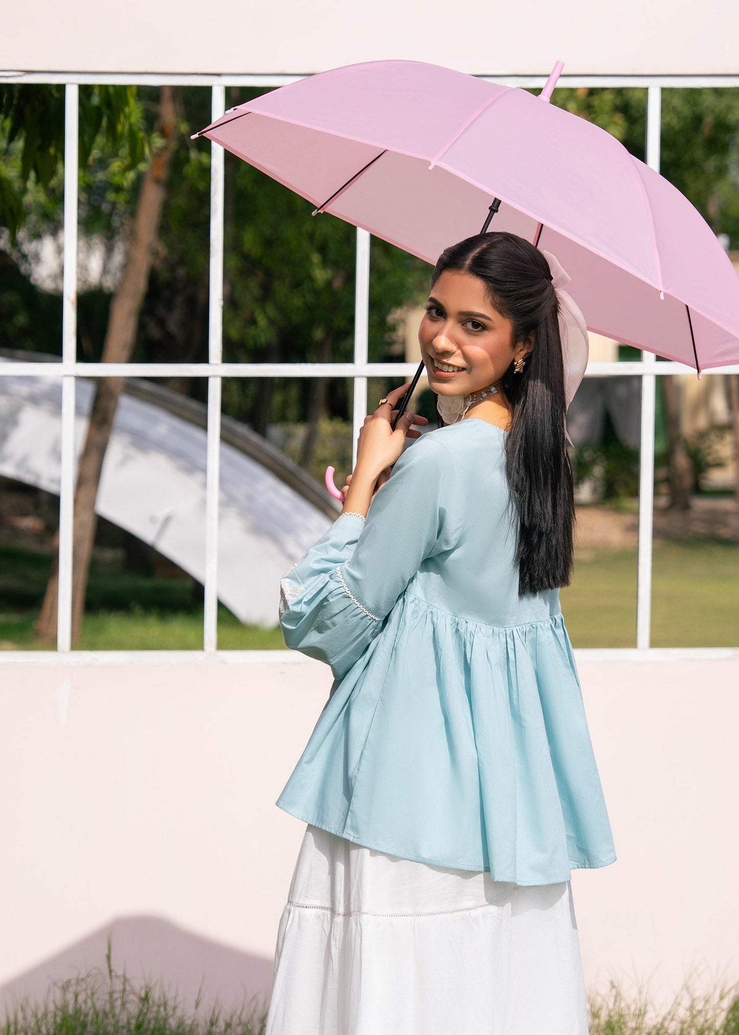 Sky Blue Embroidered Skirt Suit