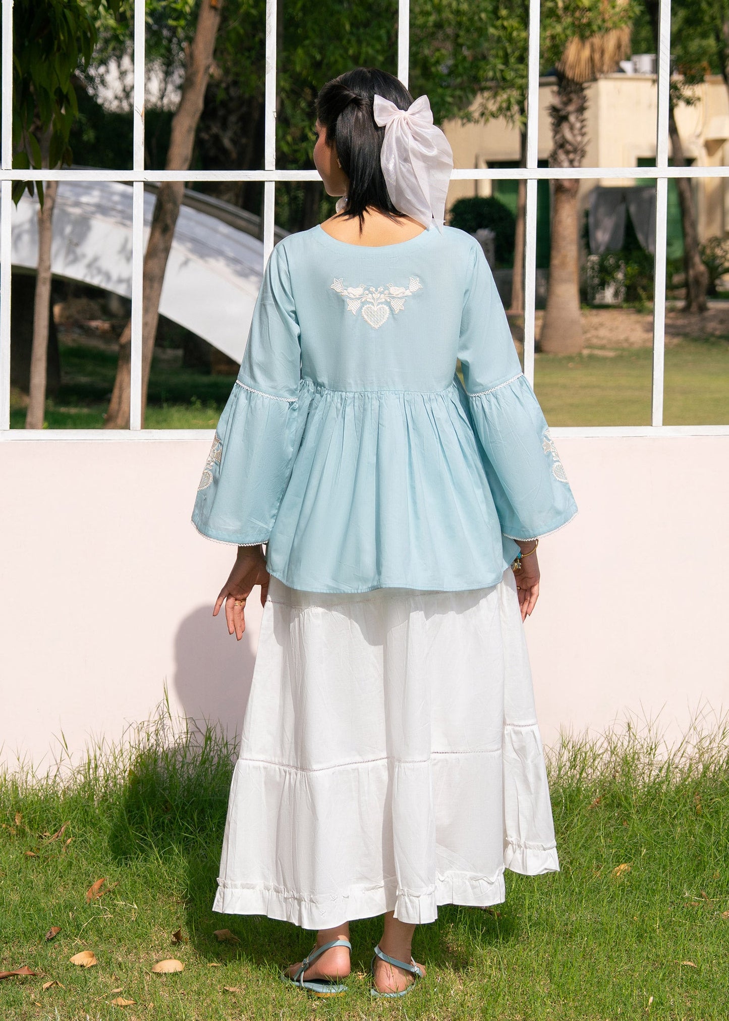 Sky Blue Embroidered Skirt Suit