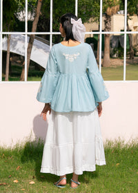 Sky Blue Embroidered Skirt Suit