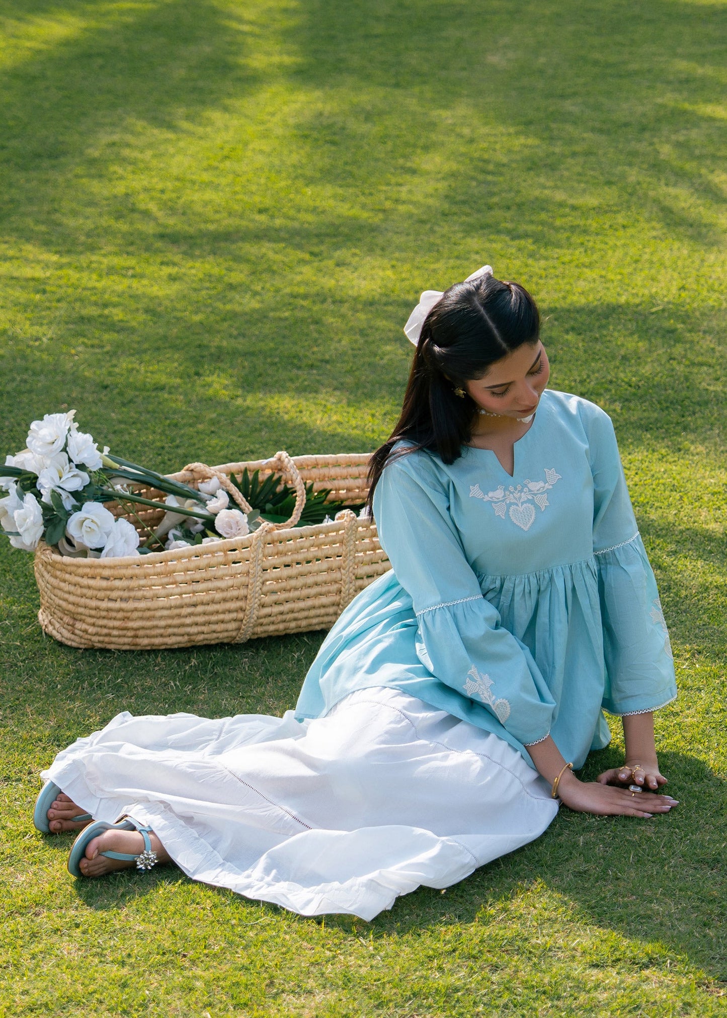 Sky Blue Embroidered Skirt Suit