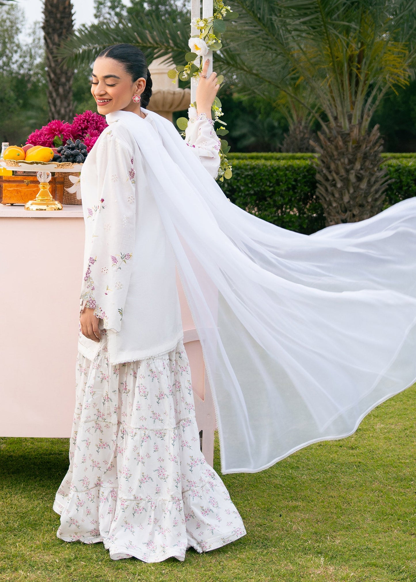 White Printed Embroidered Suit