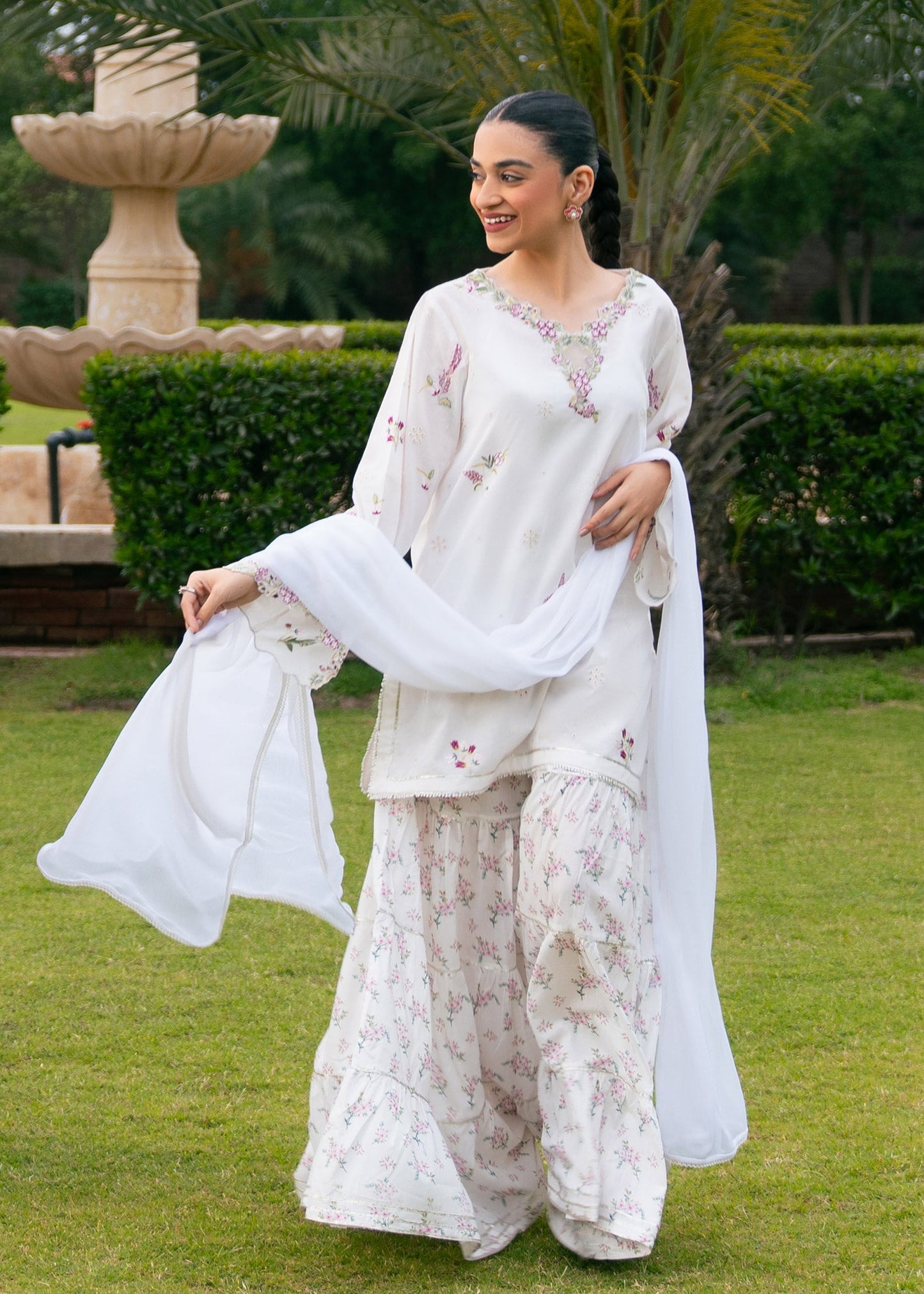 White Printed Embroidered Suit