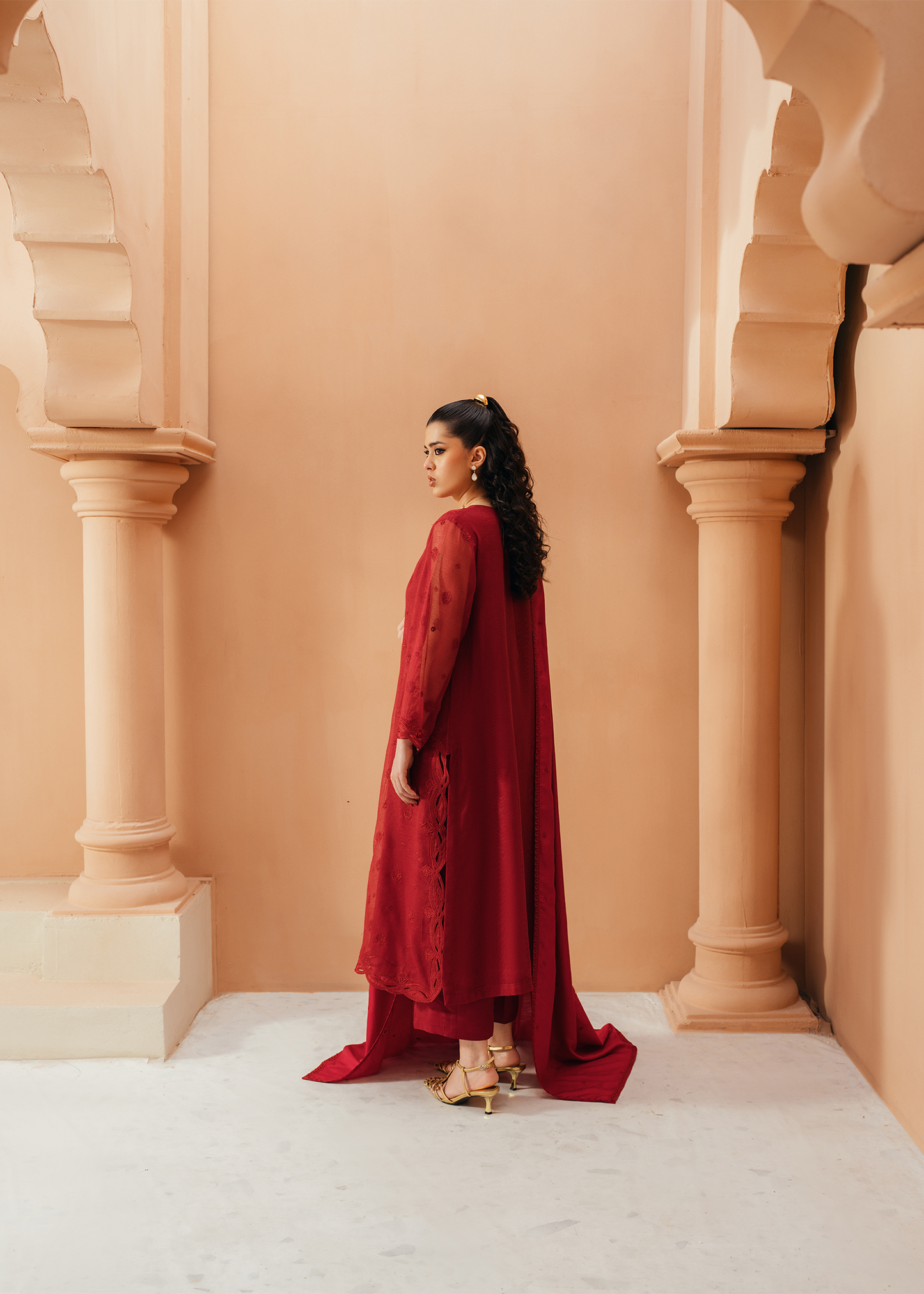 Red Khaddi Net Suit
