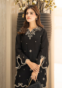 Coal Black Embroidered Lawn