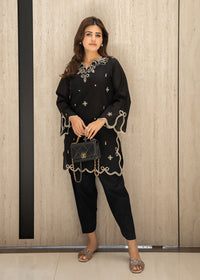 Coal Black Embroidered Lawn