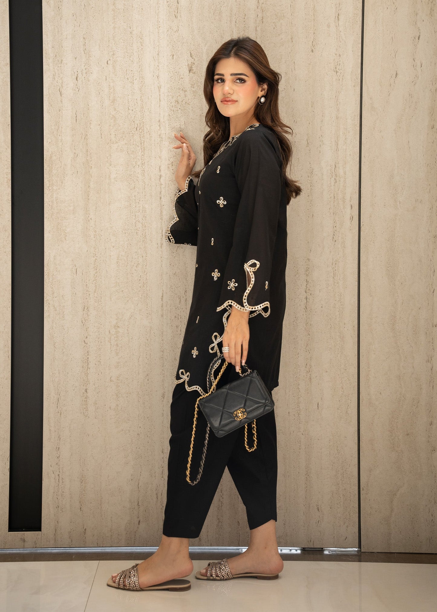 Coal Black Embroidered Lawn