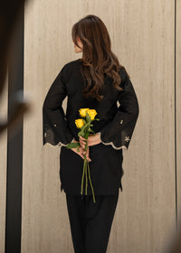 Coal Black Embroidered Lawn