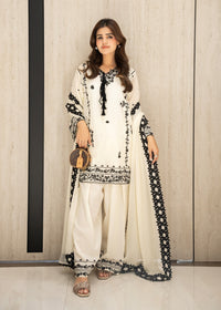 Almond White Embroidered Lawn
