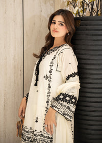 Almond White Embroidered Lawn