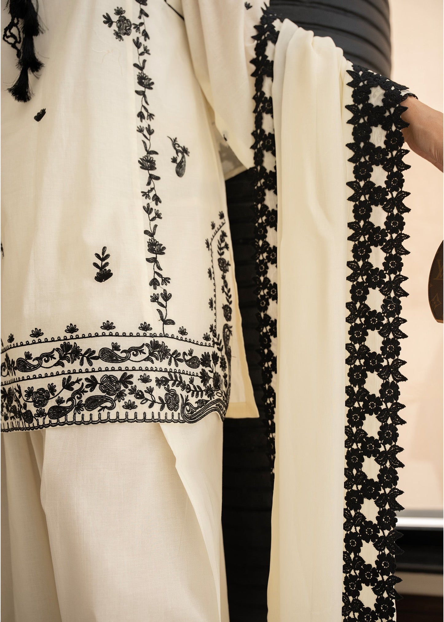 Almond White Embroidered Lawn