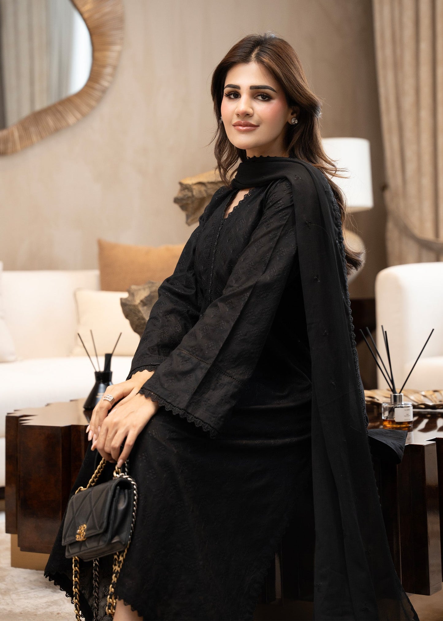 Obsidian Black Embroidered Lawn