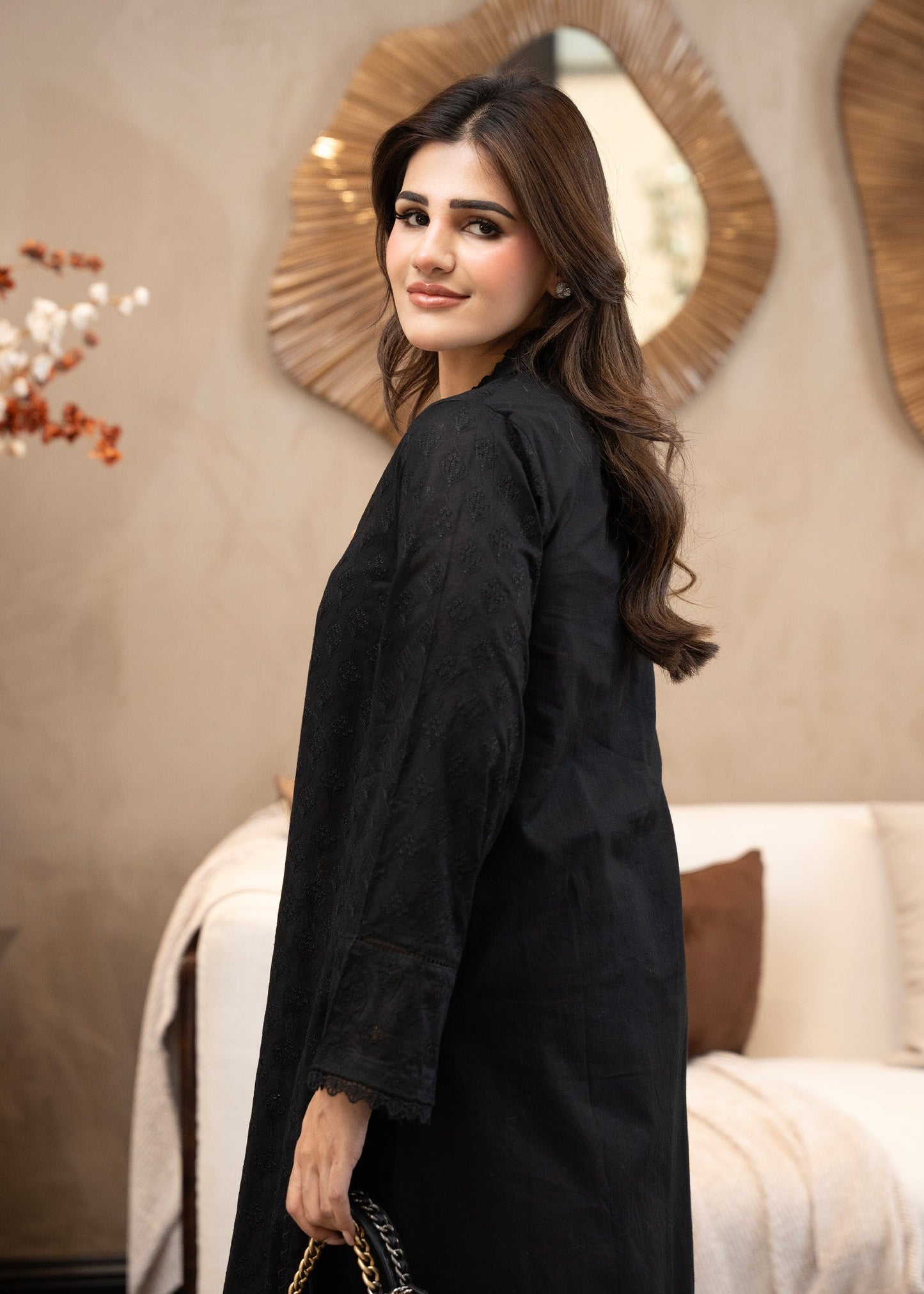Obsidian Black Embroidered Lawn