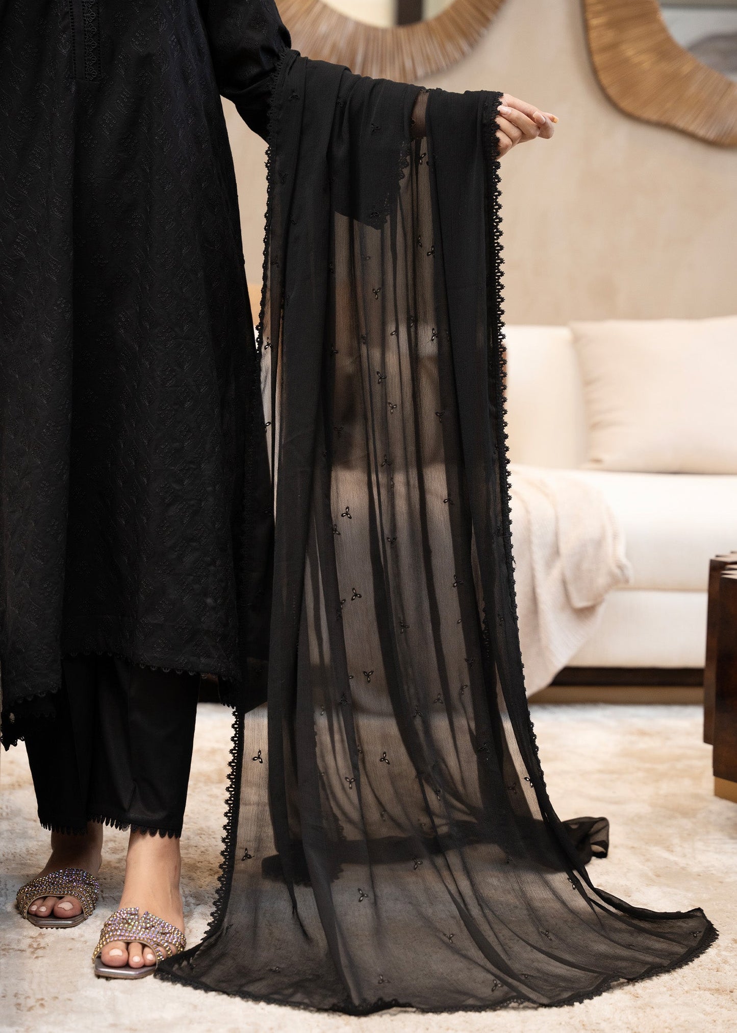 Obsidian Black Embroidered Lawn
