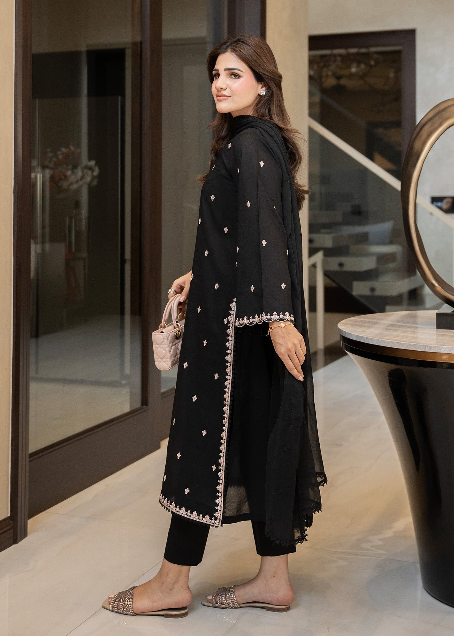 Raven Black Embroidered Lawn
