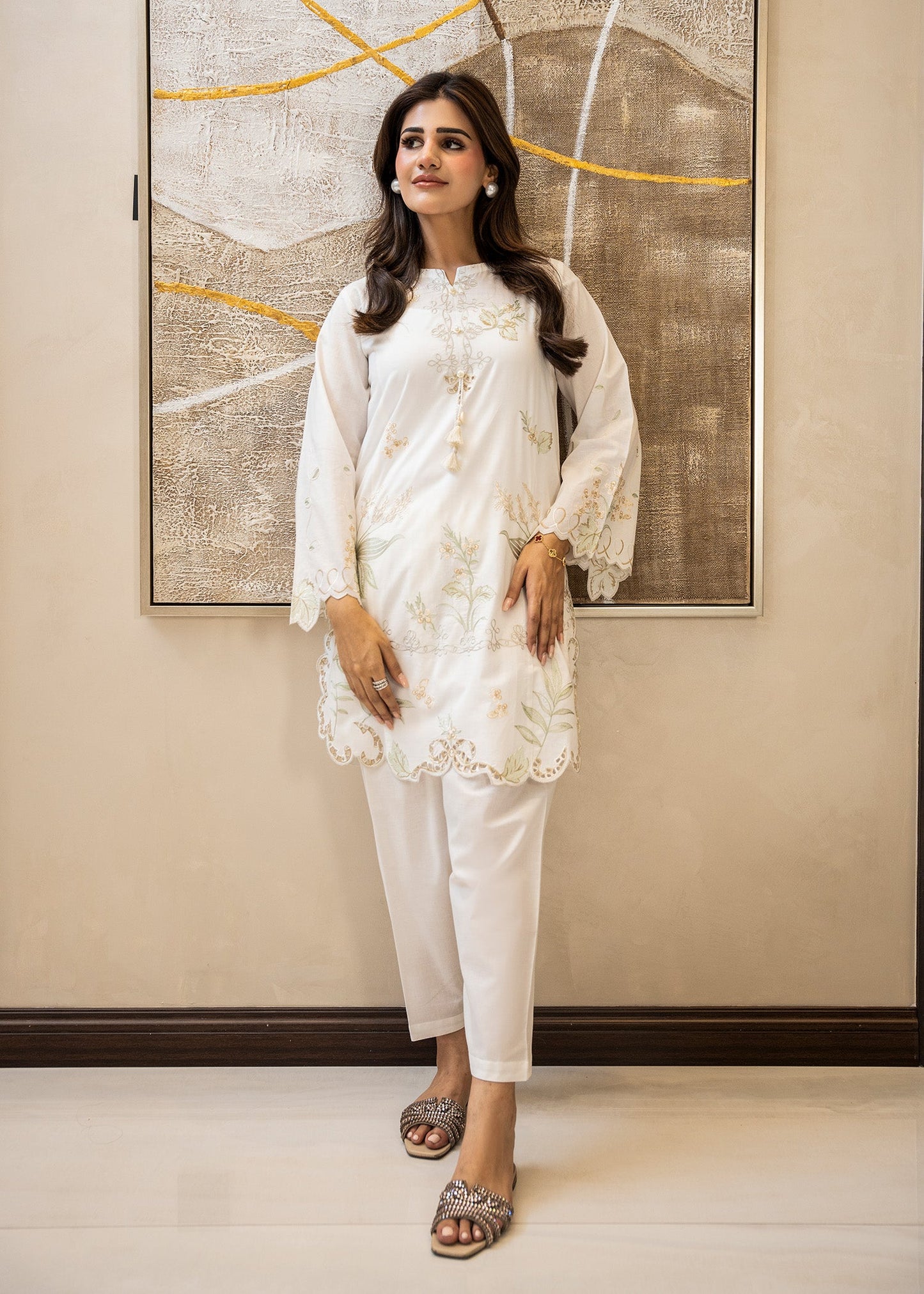 Cloud White Embroidered Lawn