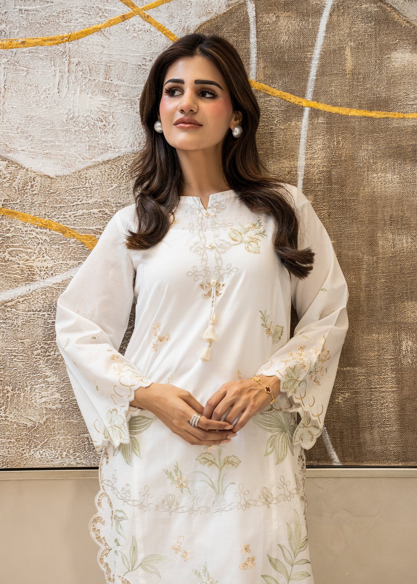 Cloud White Embroidered Lawn