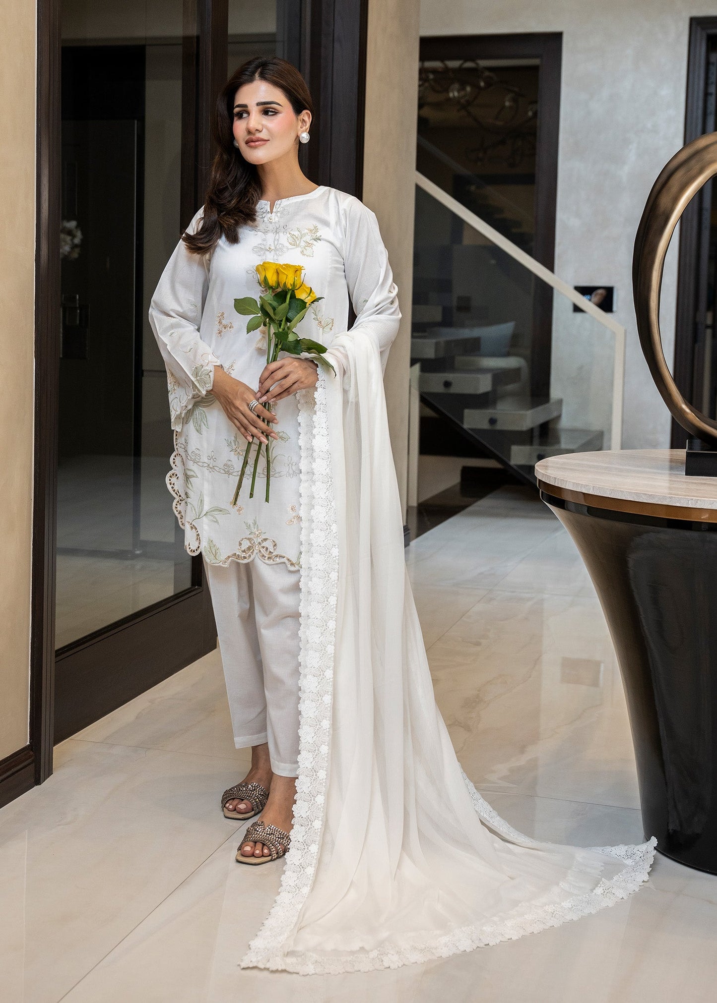Cloud White Embroidered Lawn
