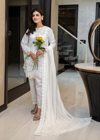 Cloud White Embroidered Lawn