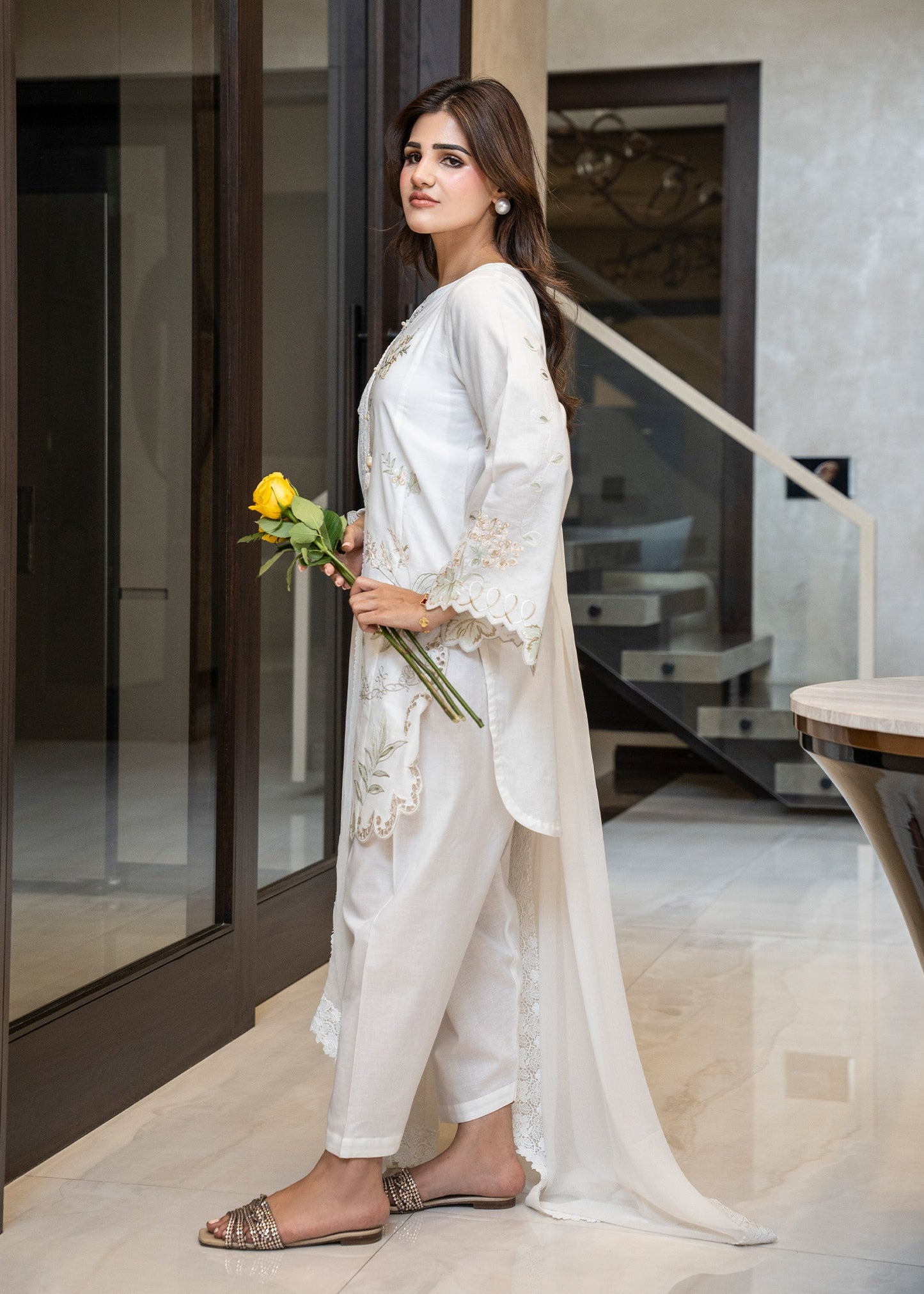 Cloud White Embroidered Lawn