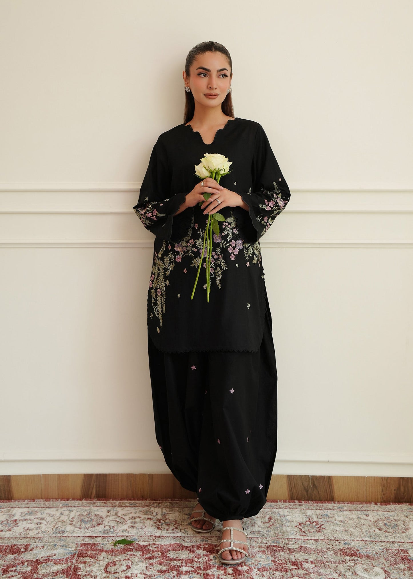 Midnight Black Embroidered Lawn