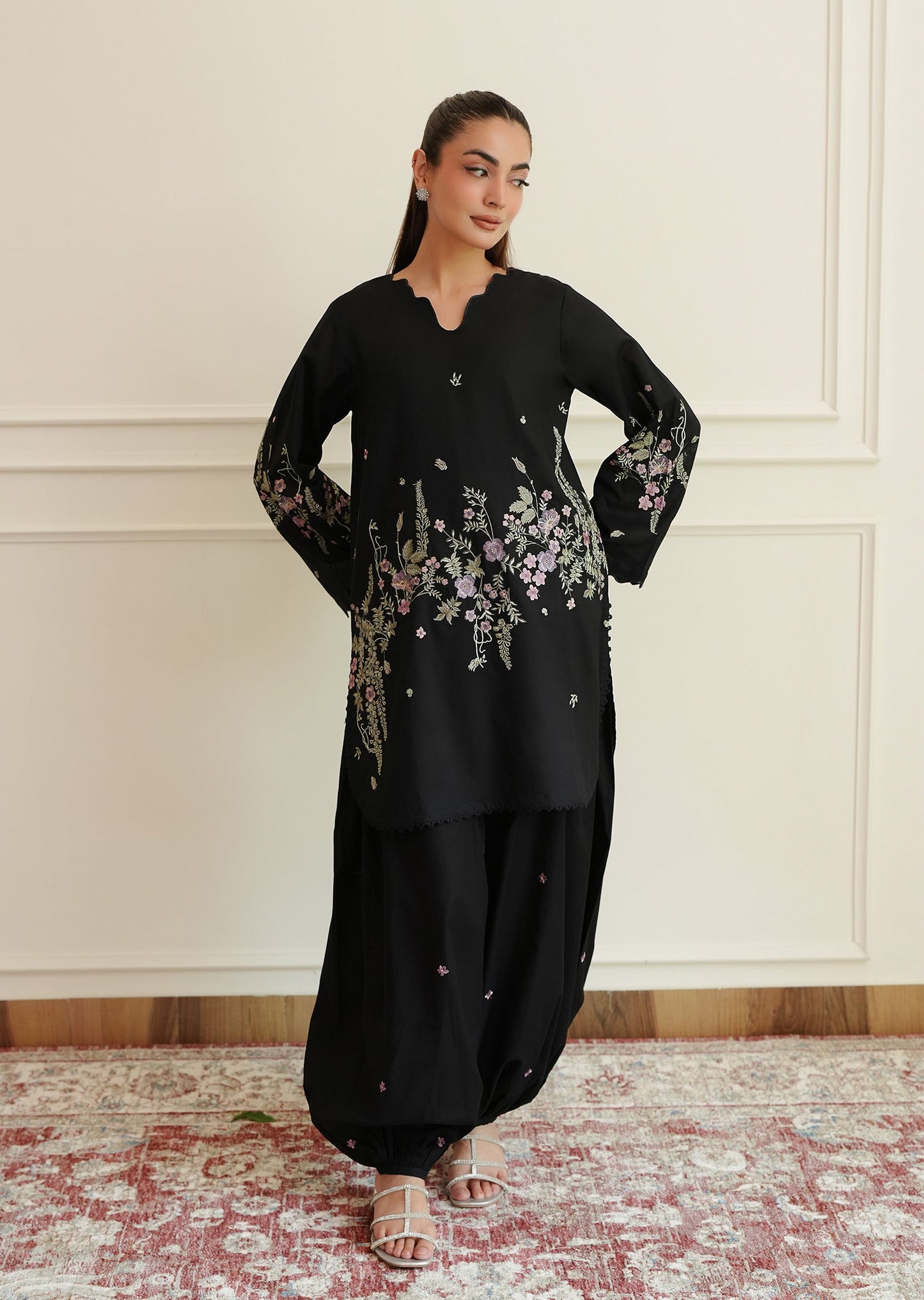 Midnight Black Embroidered Lawn