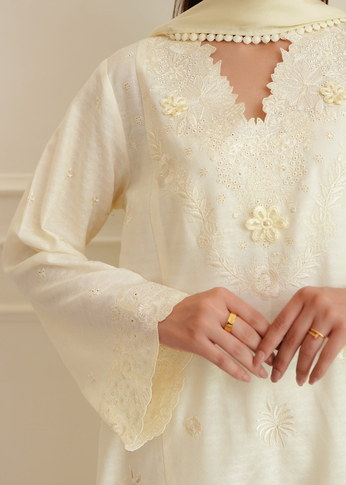 Eggshell White Embroidered Lawn