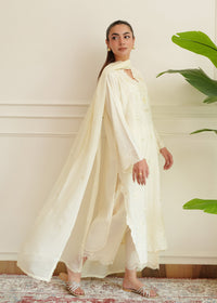 Off White Embroidered Medium Silk Dupatta