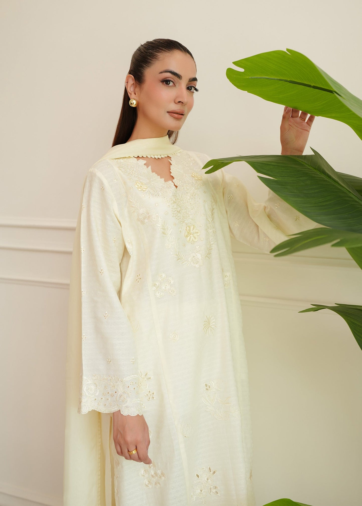 Eggshell White Embroidered Lawn