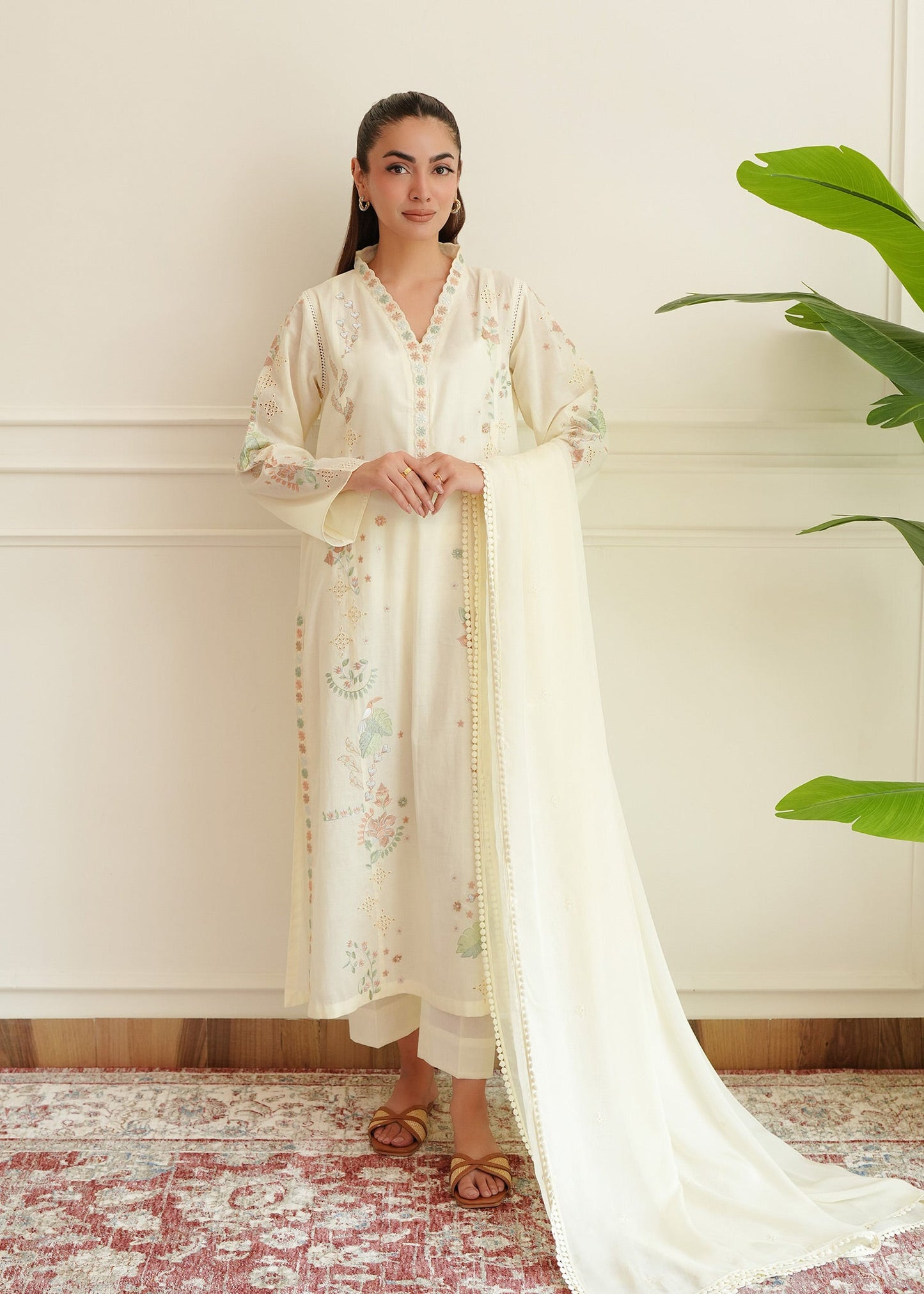 Ivory White Embroidered Lawn