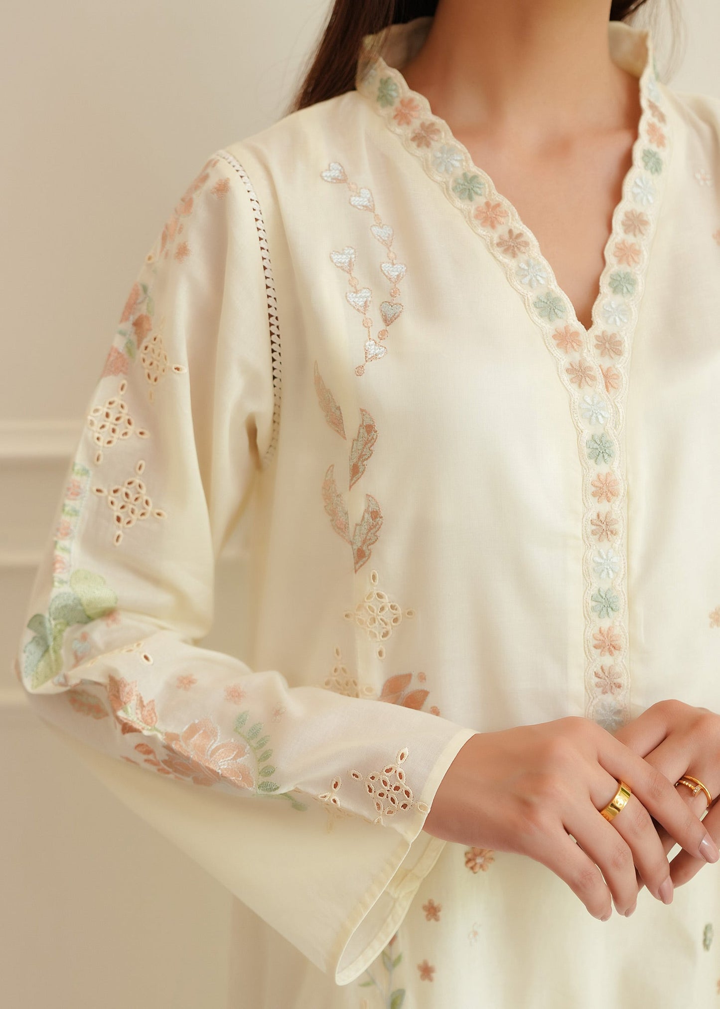 Ivory White Embroidered Lawn